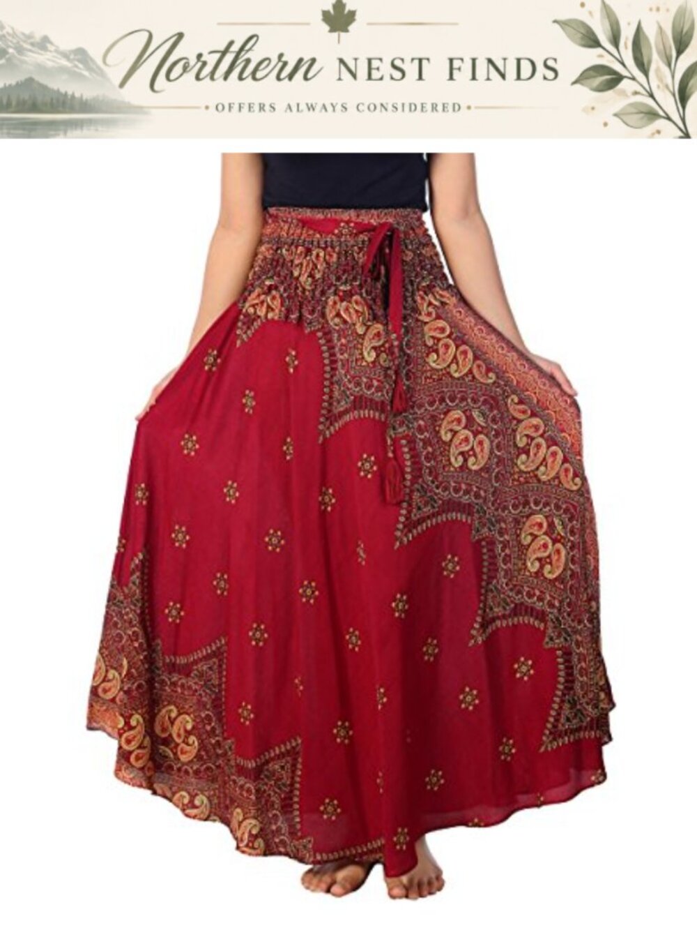 Bohemian Rayon Maxi Skirt Full Skirt High Rise Handmade Fair Trade